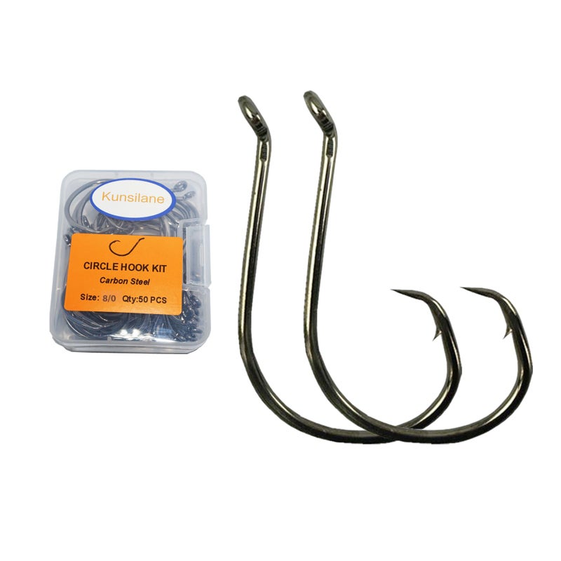 KUNSILANE Circle Hooks for Catfish Fishing Hooks Saltwater Freshwater for Channel Blue Flatheads Bass -50-Pack-Octopus Offset Fish Hook 8/0 - Image 1